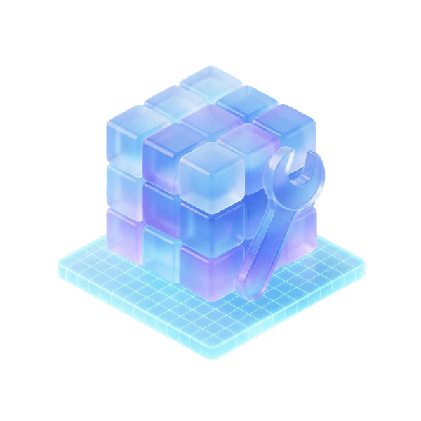 Cube of blocks being assembled with a wrench
