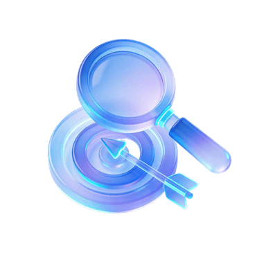 Magnifying glass over a target with an arrow in it