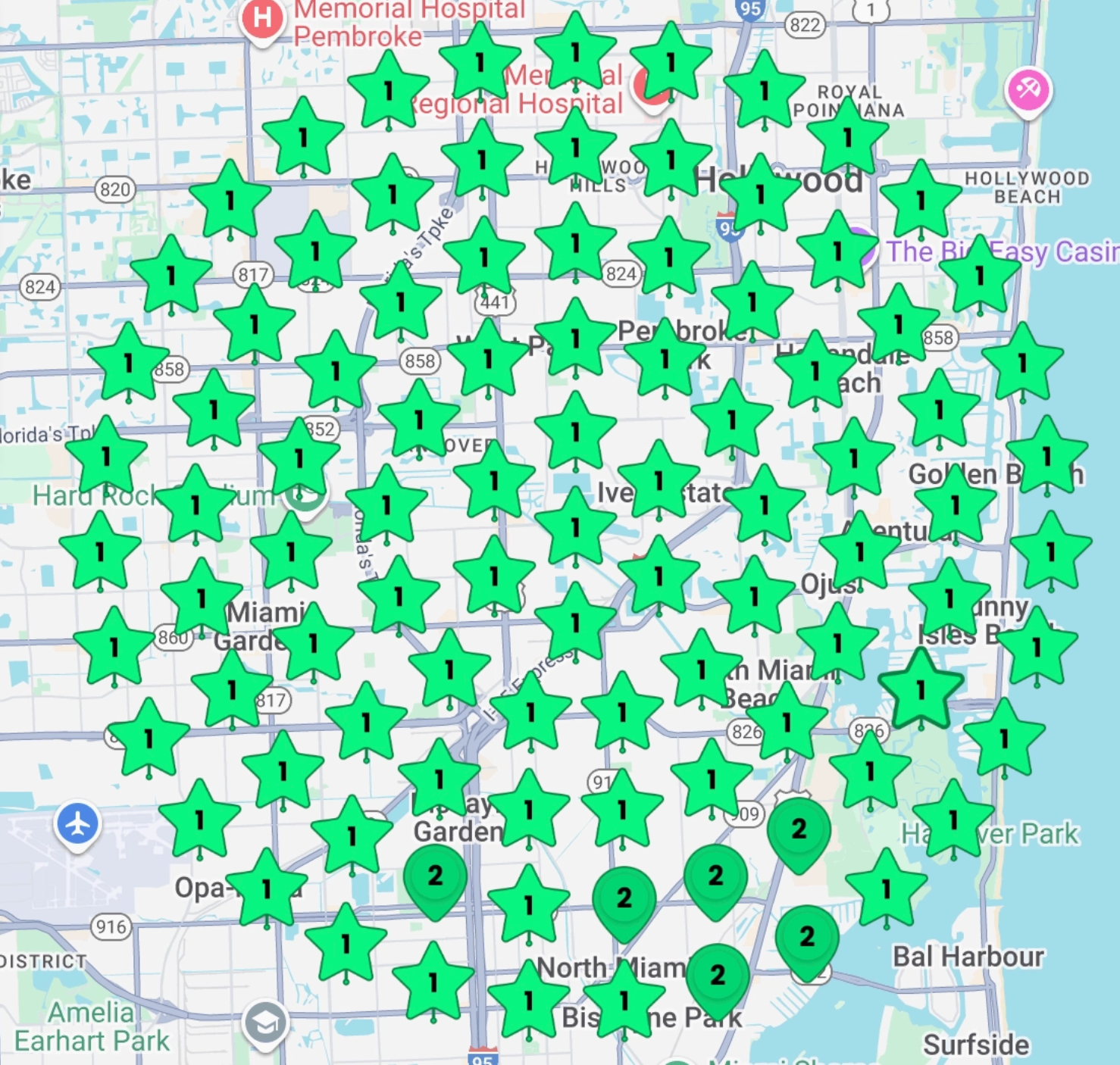 Geo-grid rank tracking example across a service area